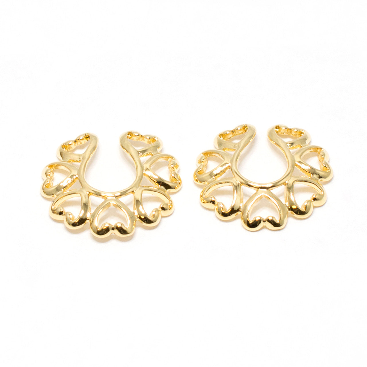 Non-Piercing Clip On Nipple Ring Adjustable With Vintage Hearts - Pair