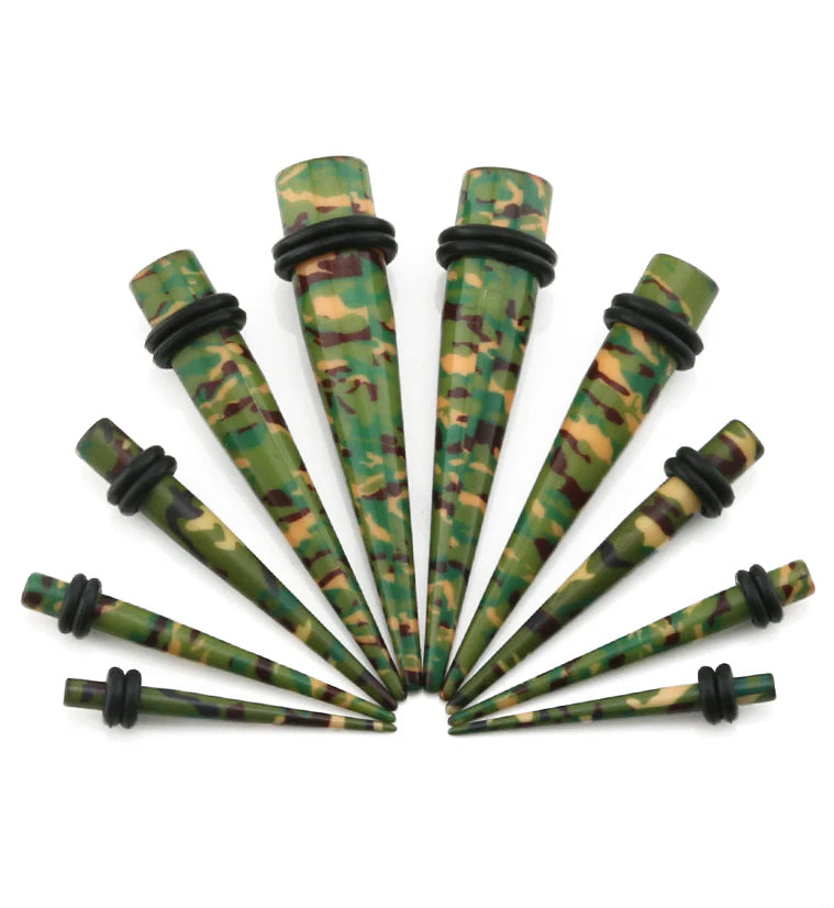 Acrylic Straight Tapers Plug Ear 8 to 00 Gauge Camouflage - Pair
