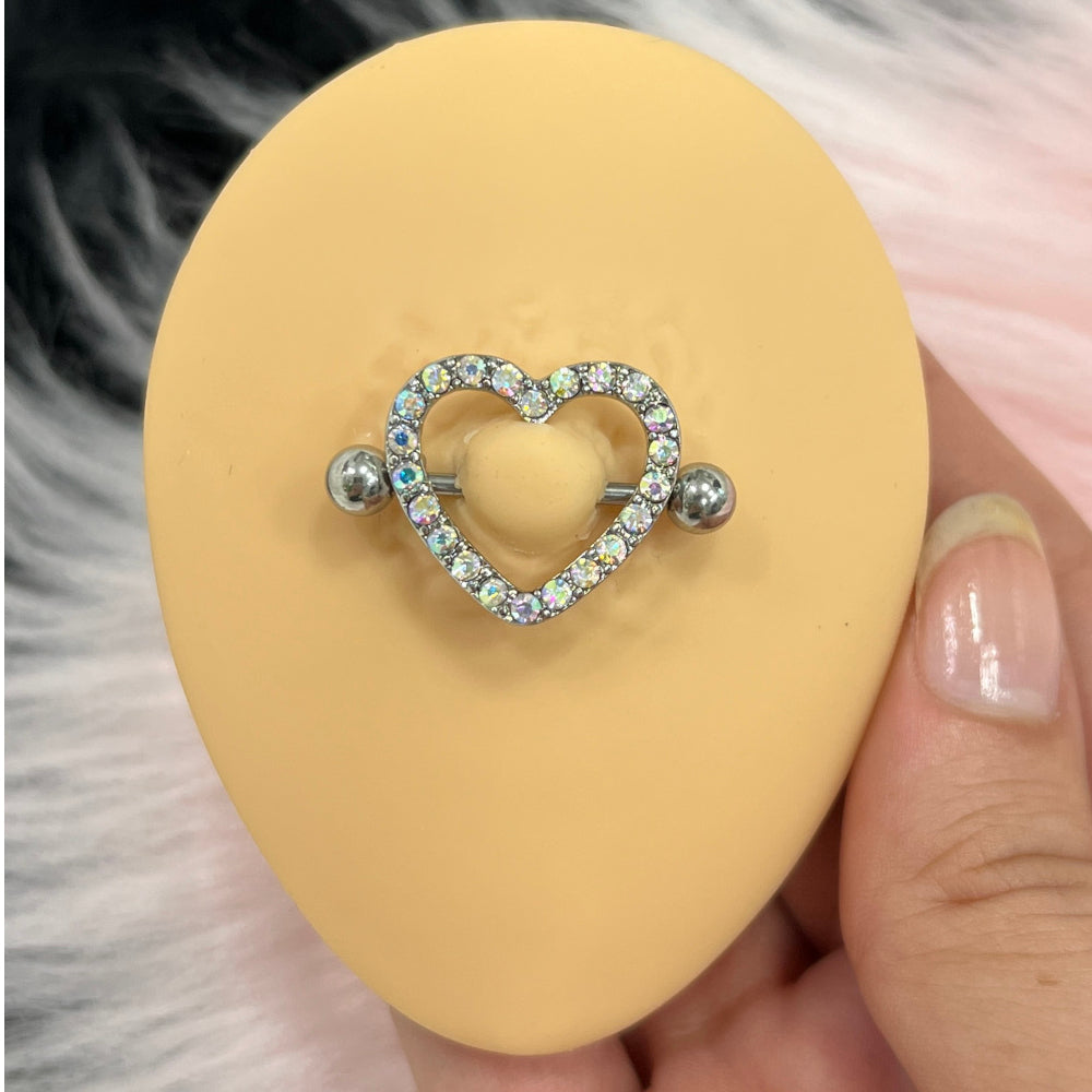 Surgical Steel Paved AB CZ Heart Nipple Shield Rings 14G 18mm - Pair - photo 2