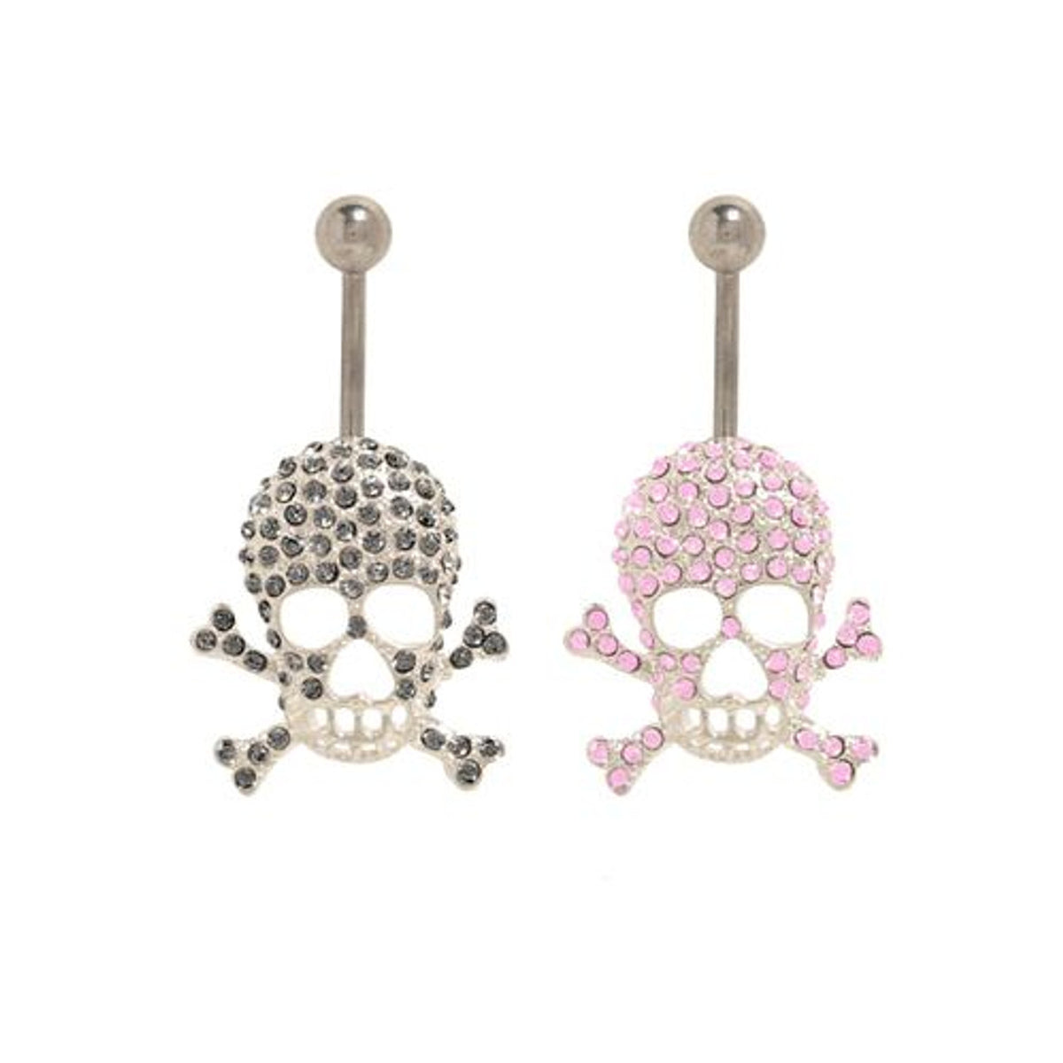 Surgical Steel 14 Gauge Belly Button Ring CZ with Paved Skull