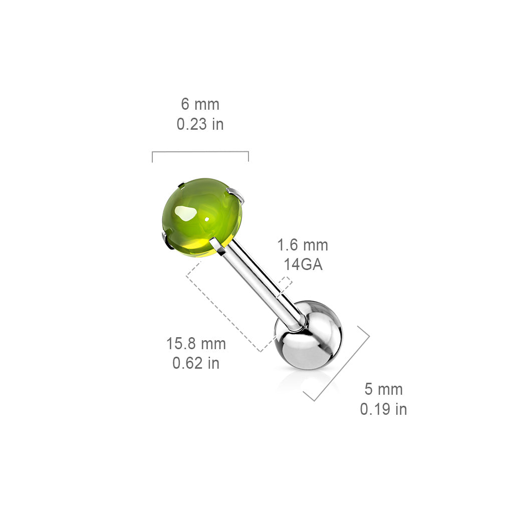 Surgical Steel 14 Gauge Tongue Barbell with Prong Set Zircon Cabochon - photo 8