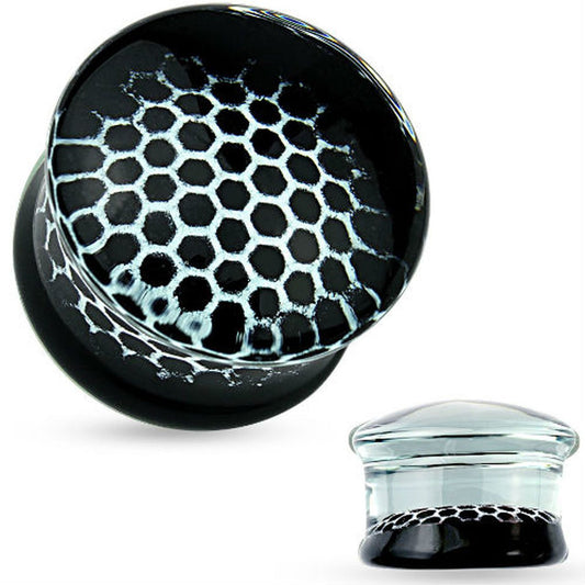 Double Flared Glass Plugs Ear 2 to 5/8" Gauge & Black Honeycomb - Pair