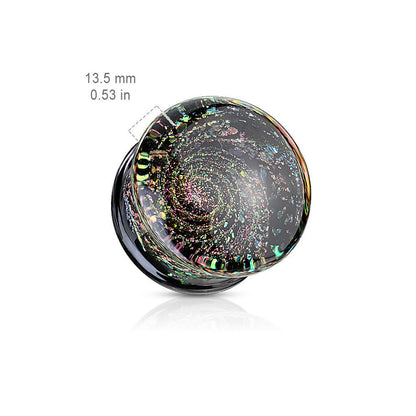 Double Flared Glass Plugs Ear 0 to 5/8" Gauge & Sparkle Galaxy - Pair