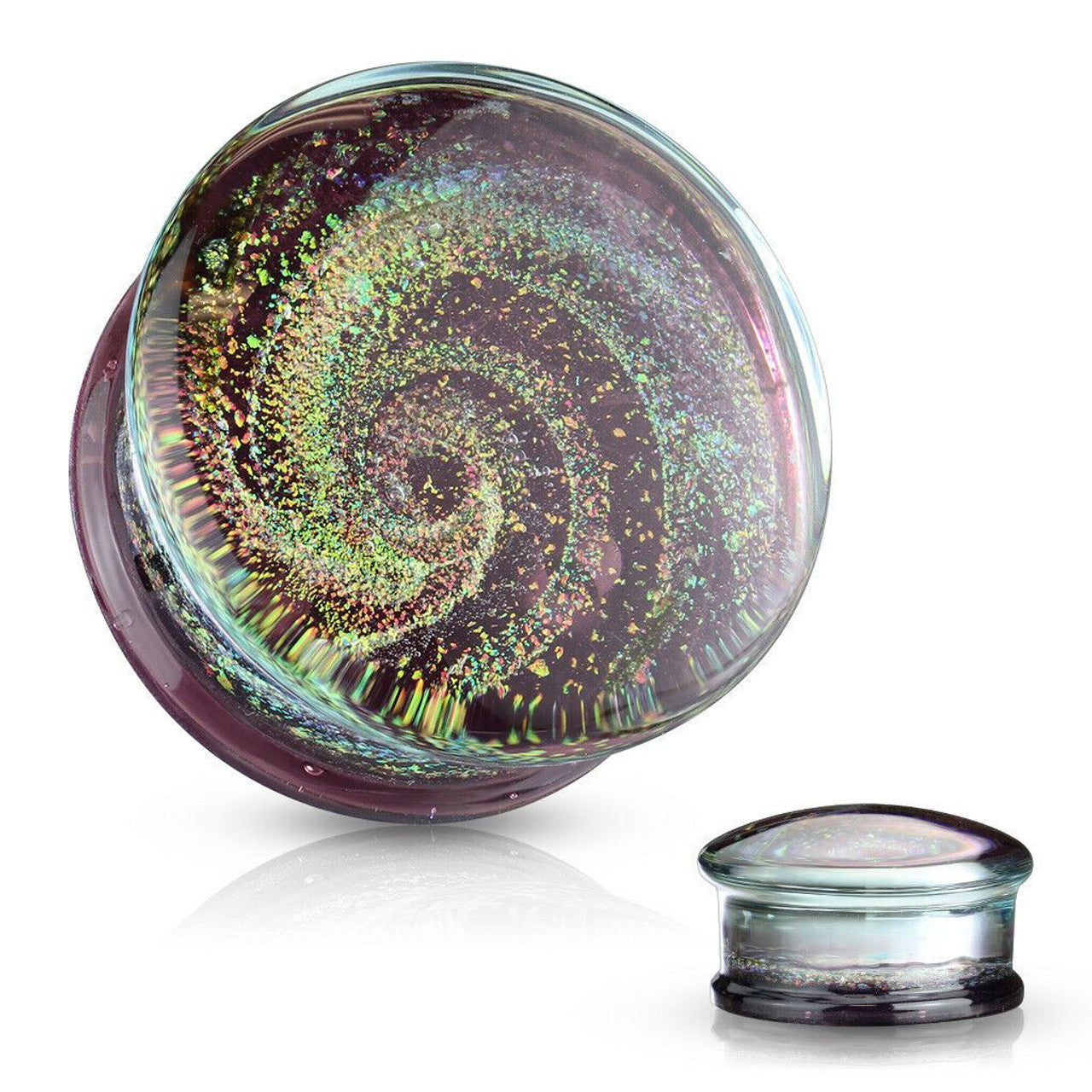 Double Flared Glass Plugs Ear 2 to 1" Gauge With Galaxy Swirl - Pair