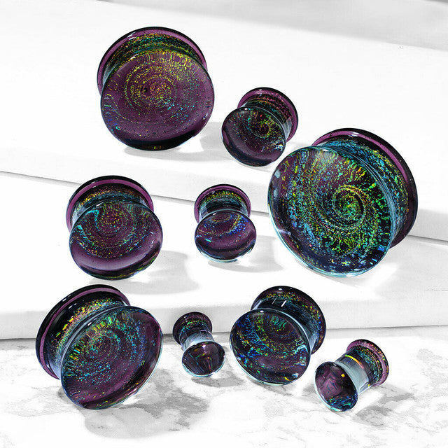 Double Flared Glass Plugs Ear 2 to 1" Gauge With Galaxy Swirl - Pair