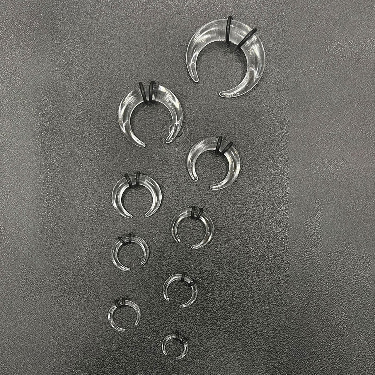 Acrylic Clear Bull Horn Tapers Septum & Ear Plugs with 2 O-Rings