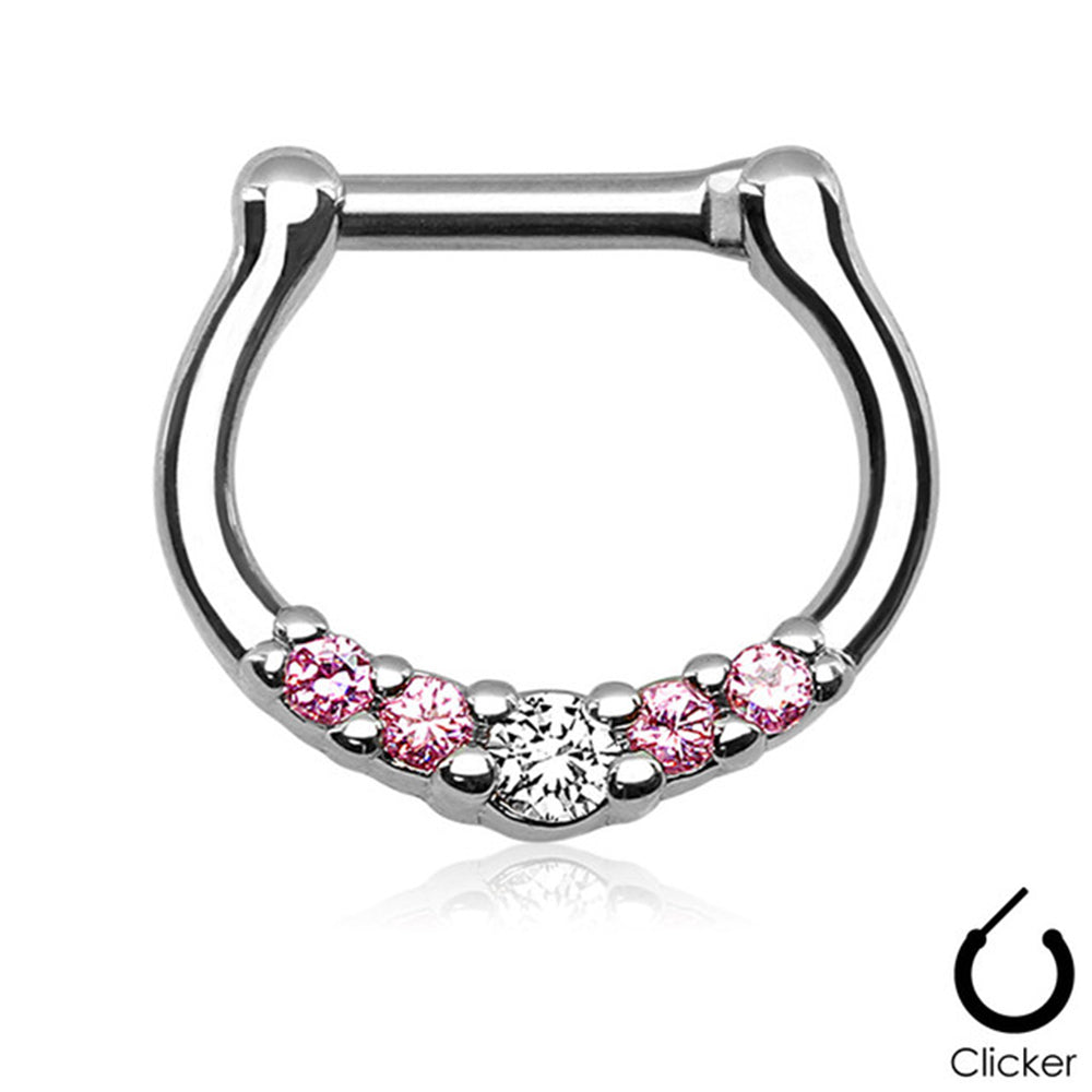 Surgical Steel 16 Gauge Five Prong CZ Septum Clicker Hoop - 6mm - photo 5