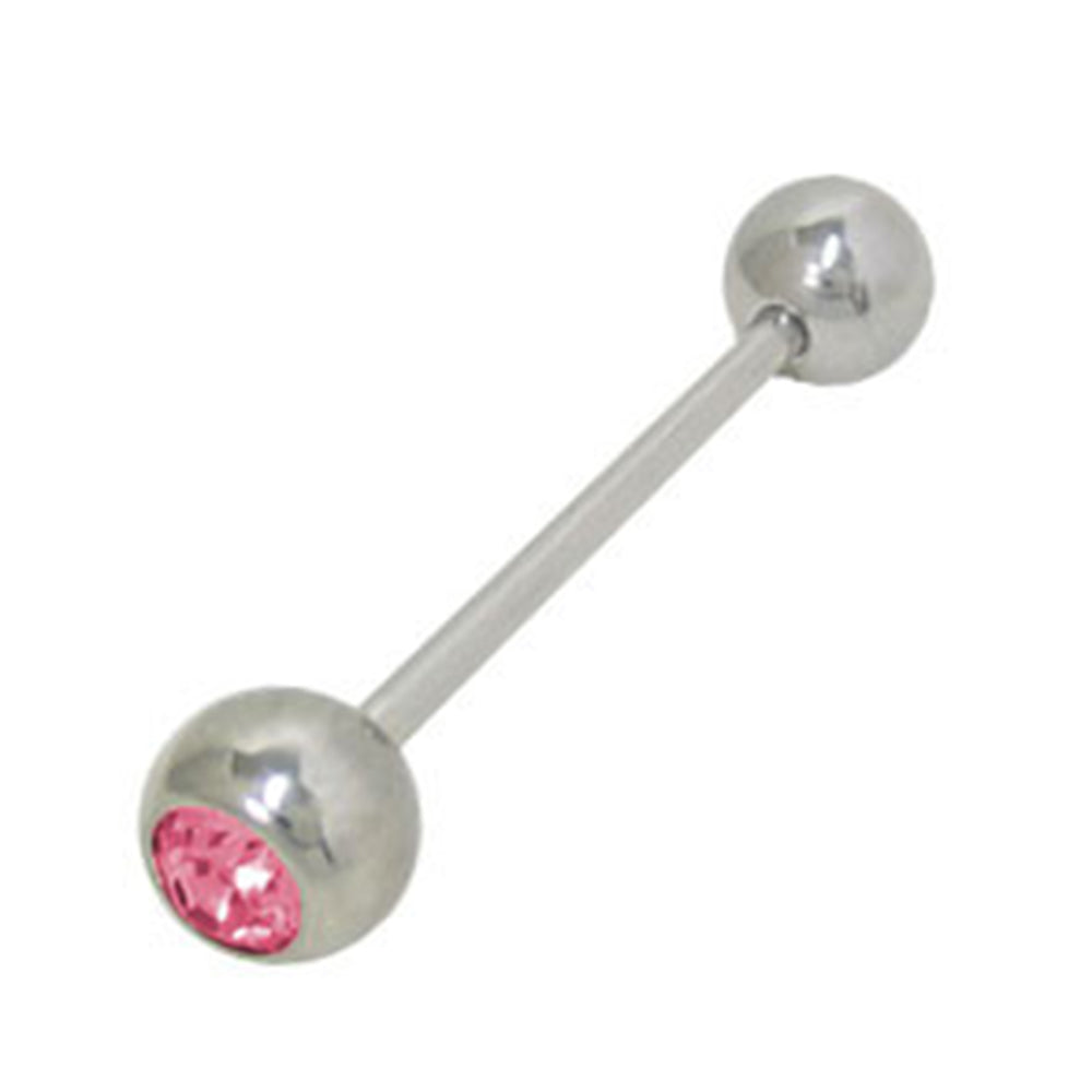Surgical Steel 14 to 12 Gauge Tongue Barbell with Pink CZ Bezel