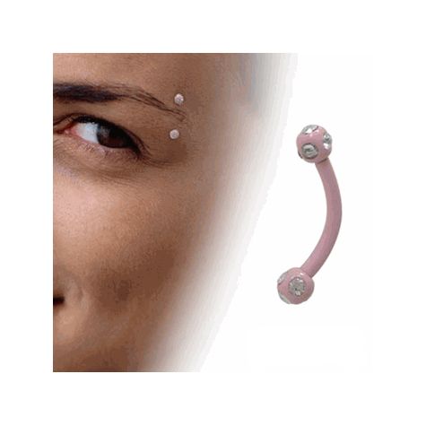 Surgical Steel 16 Gauge Curved Eyebrow Barbell with Pink Plated CZ