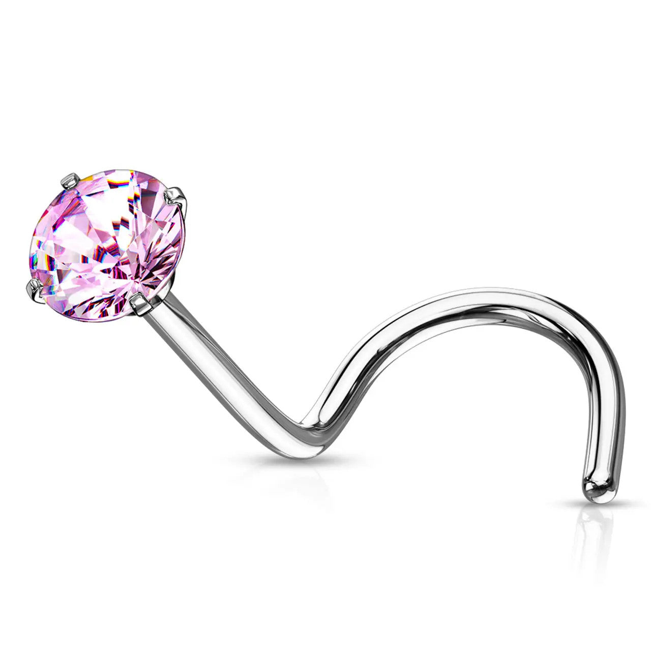 Surgical Steel Nose Ring Screw Stud 20 Gauge 1/4" with Prong Round Gem