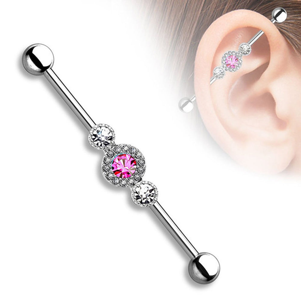 Surgical Steel 14 Gauge Industrial Barbell with Paved Triple CZ - photo 5