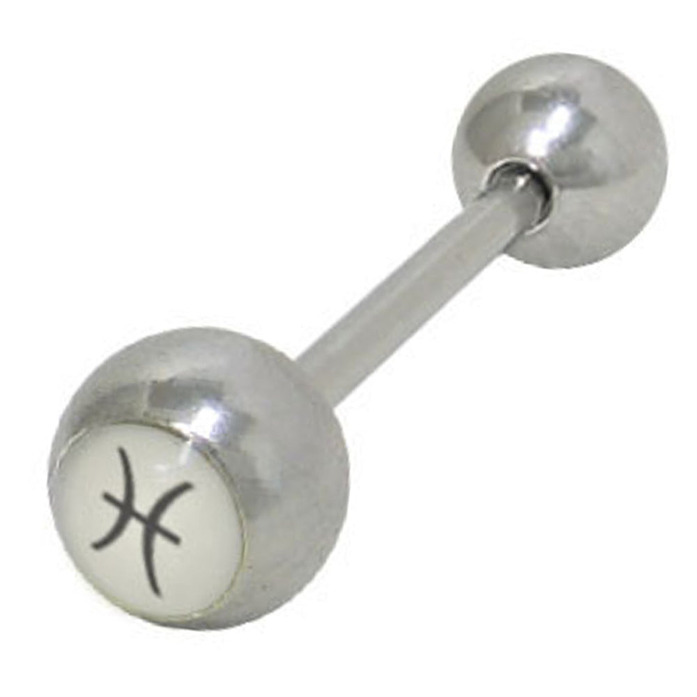 Surgical Steel 14 Gauge Tongue Barbell with Pisces Sign
