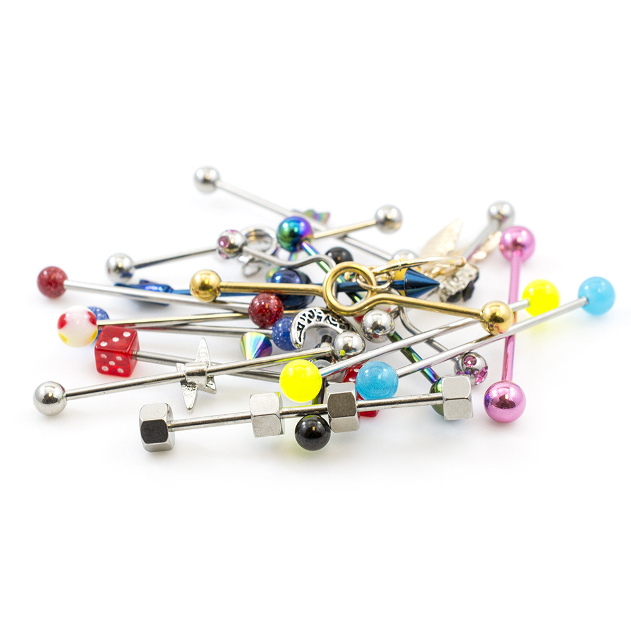 Surgical Steel Industrial Barbells 14 Gauge Randomly Picked - 6 Pack