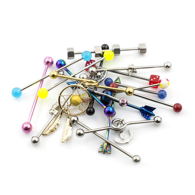 Surgical Steel Industrial Barbells 14 Gauge Randomly Picked - 6 Pack