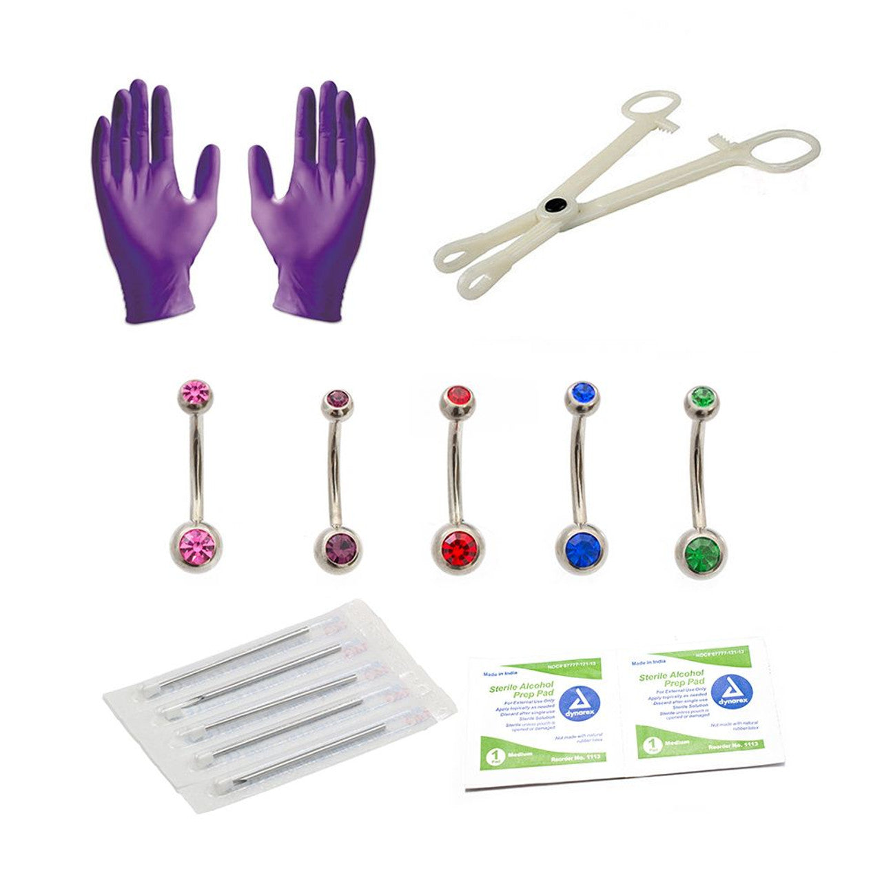 Surgical Steel Belly Button Ring Piercing Kit 14 Gauge CZ - 14 Pieces