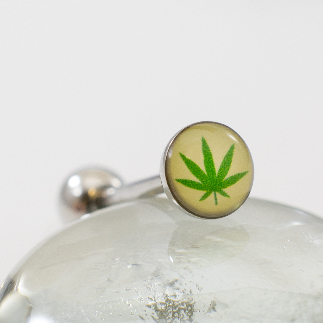 Surgical Steel Tongue Ring Straight Barbell 14 Gauge & Marijuana Leaf