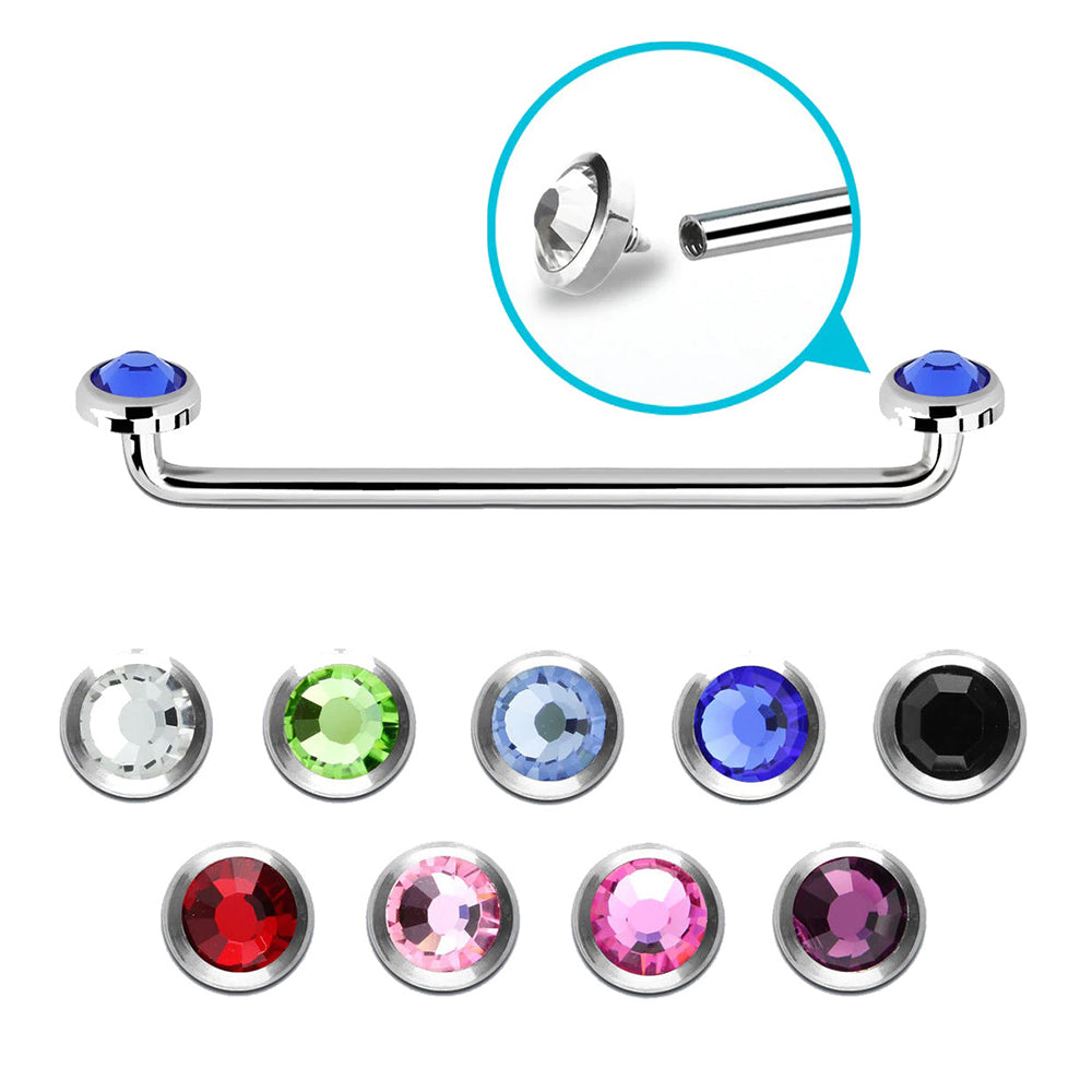 Surgical Steel 14 Gauge Staple Surface Barbell with Press Fit CZ Tops