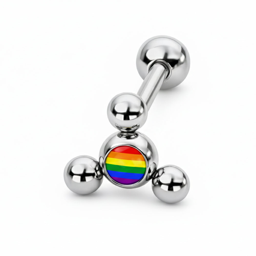 Surgical Steel 14 Gauge Tongue Barbell Pride Spinner Ball Logo