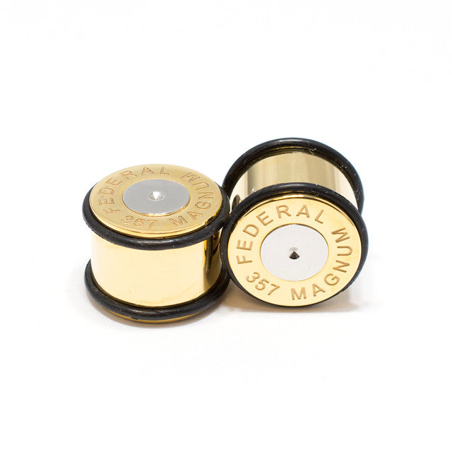 Surgical Steel Gold Magnum Bullet Plug Ear 2 to 1" Gauge O-Ring - Pair