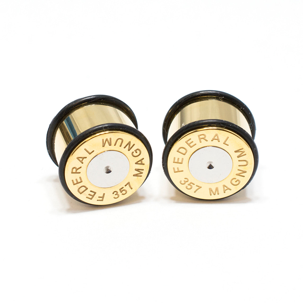 Surgical Steel Gold Magnum Bullet Plug Ear 2 to 1" Gauge O-Ring - Pair