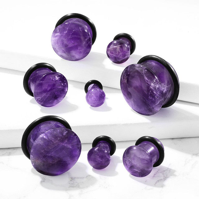 Single Flared Plug Ear Tunnel 6 to 5/8" Gauge & Amethyst Stone - Pair