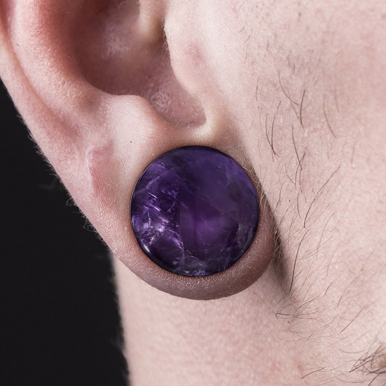 Single Flared Plug Ear Tunnel 6 to 5/8" Gauge & Amethyst Stone - Pair