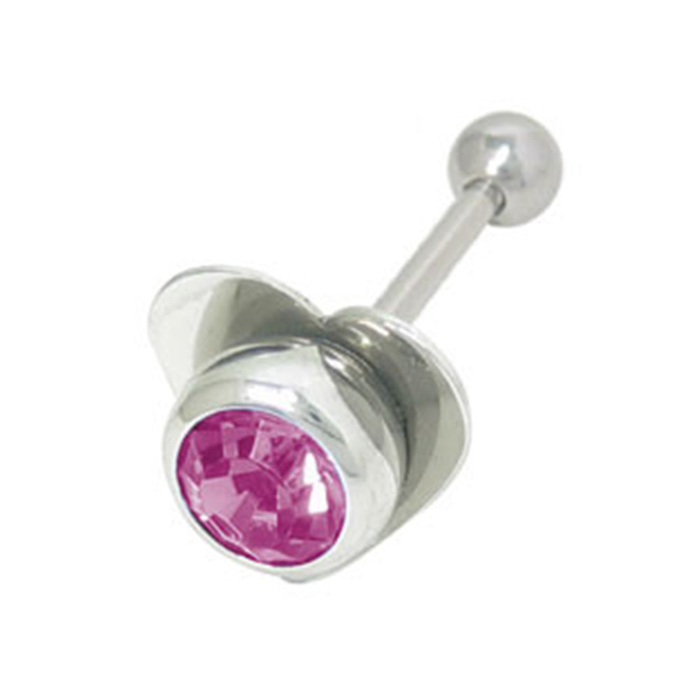 Surgical Steel 14 Gauge Tongue Barbell with Purple CZ Heart & Balls