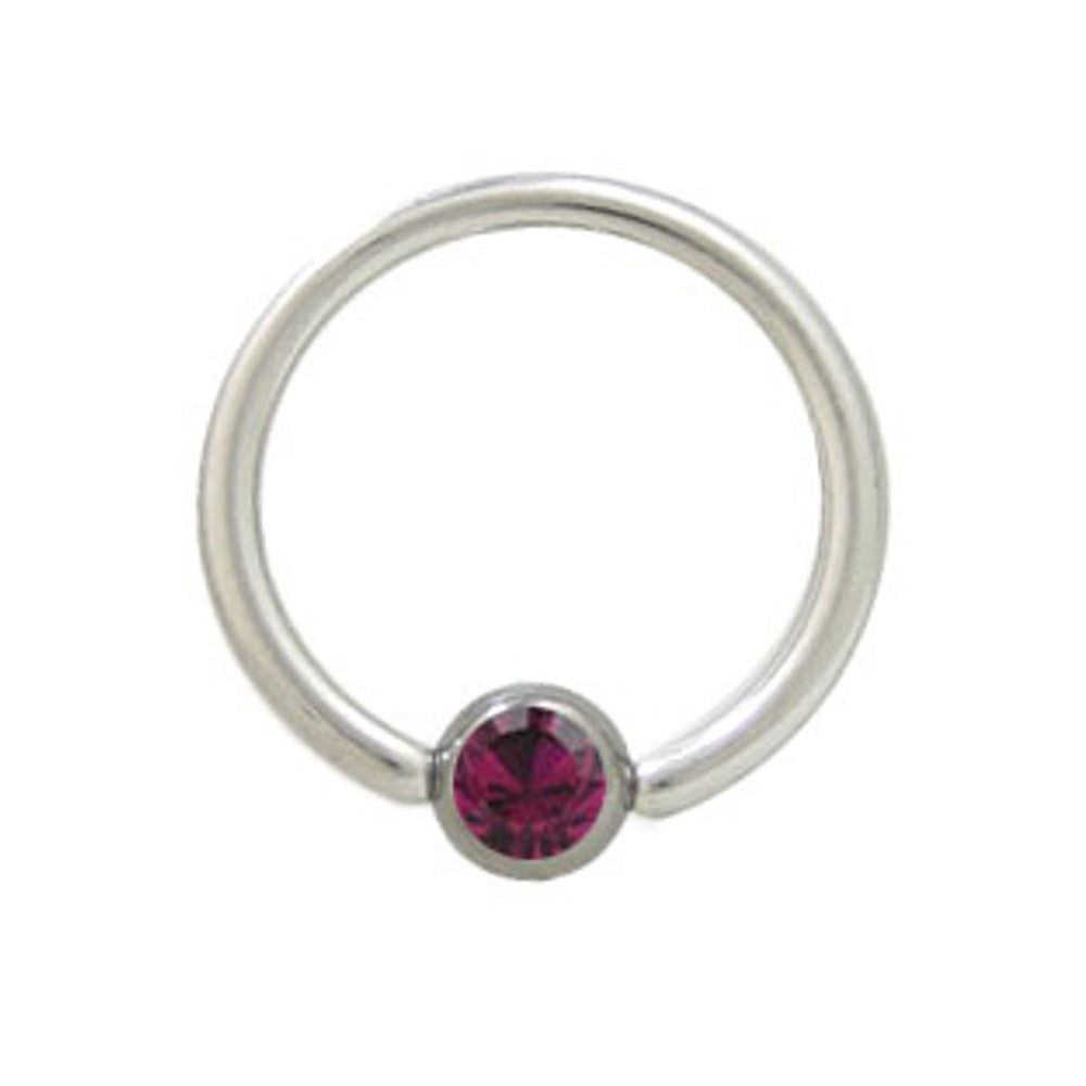 Surgical Steel 14 & 16 Gauge Captive Bead Ring with Purple CZ