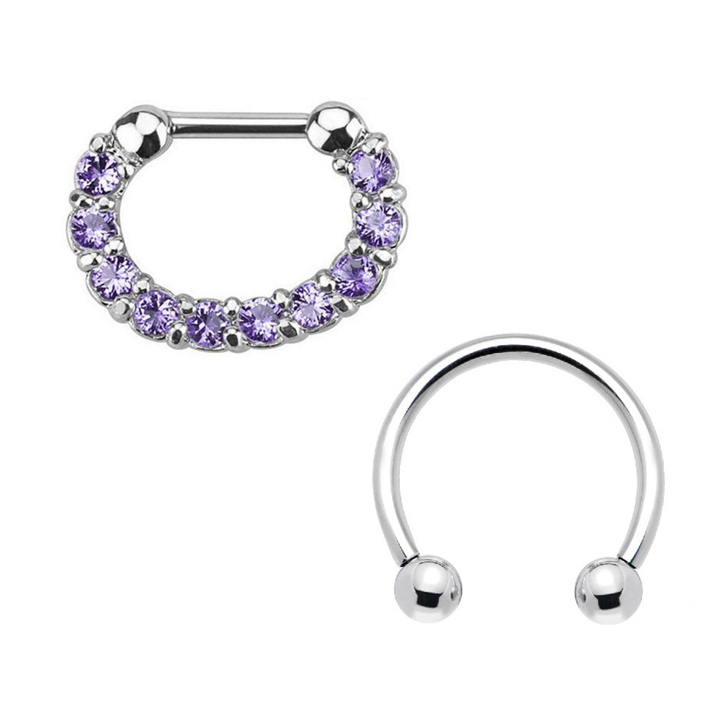 Surgical Steel 16 Gauge Horseshoe Septum Clicker Hoop with CZ - 2 Pack - photo 6