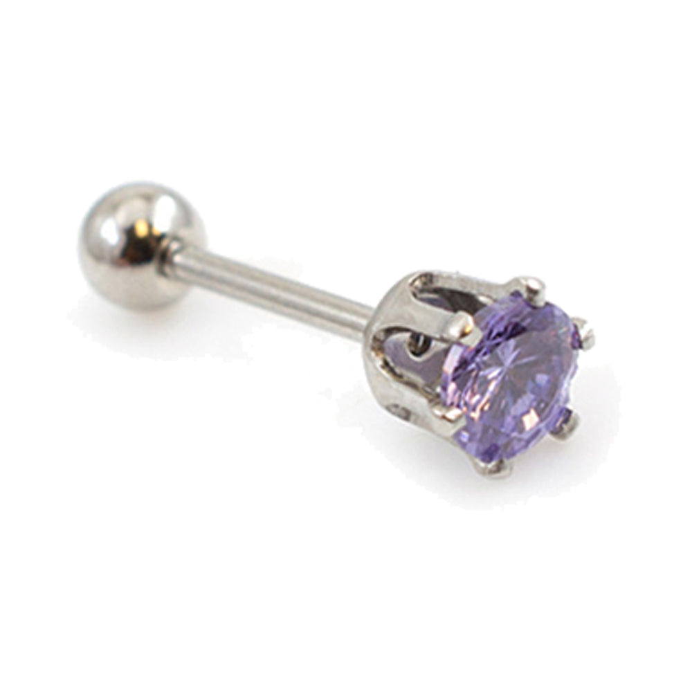 Surgical Steel 16 Gauge Crown Prong CZ Stud Barbell