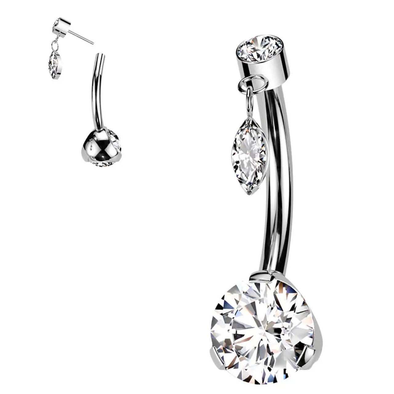 Titanium Belly Ring 14 Gauge 3/8" (10 MM) Threadless & Dangle Top CZ