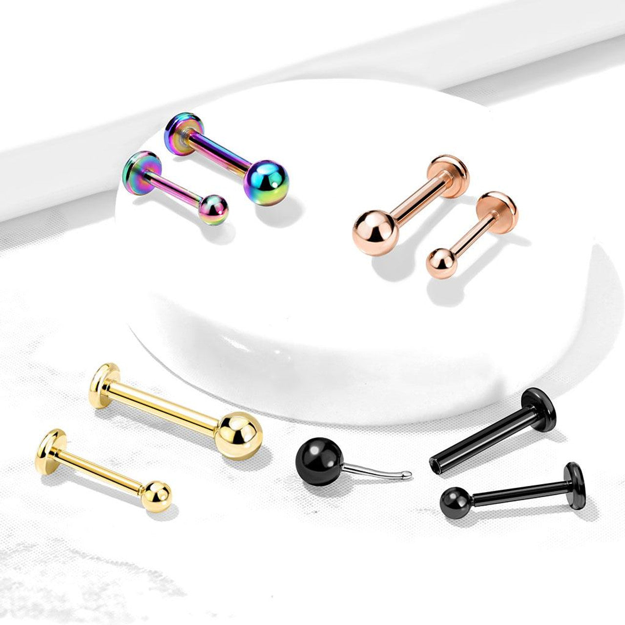 Titanium Labret Stud 20 18 & 16 Gauge Threadless Flat Back Ring
