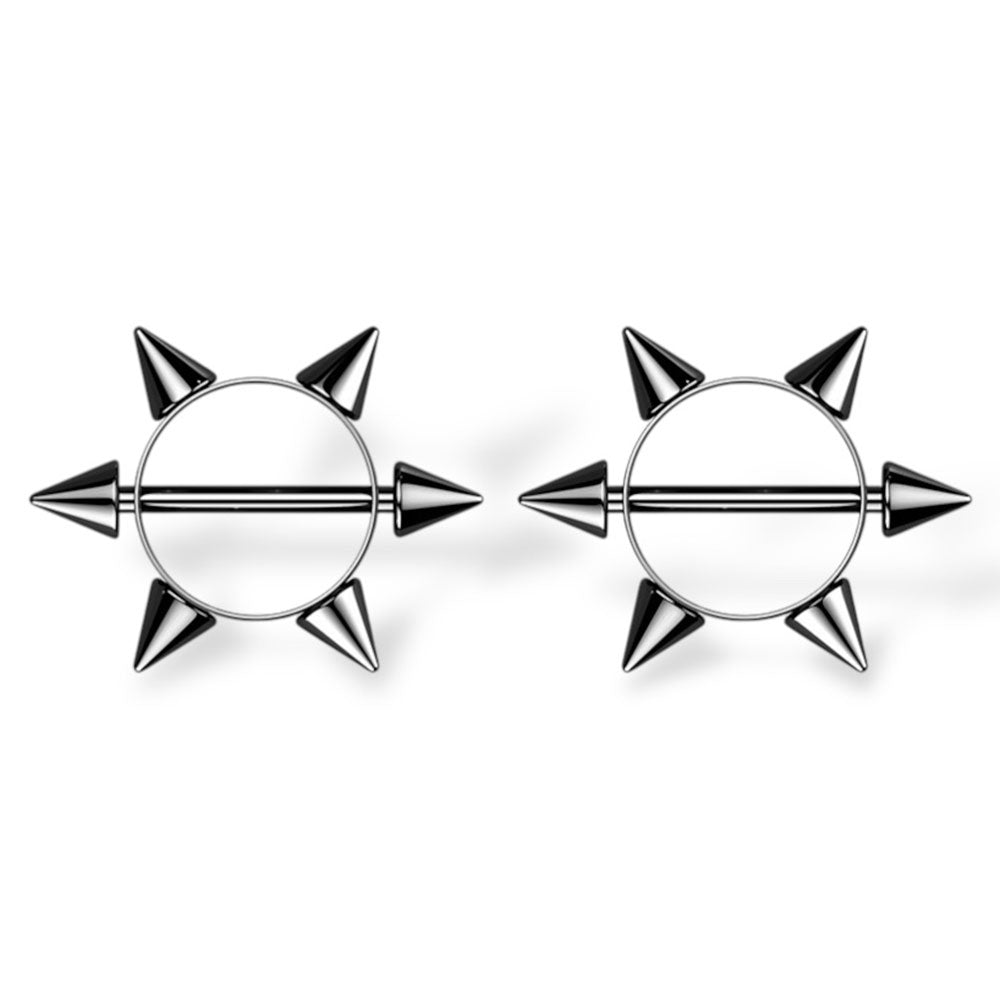 Surgical Steel 14 Gauge Nipple Shield with Black Spike Cone - Pair - photo 7