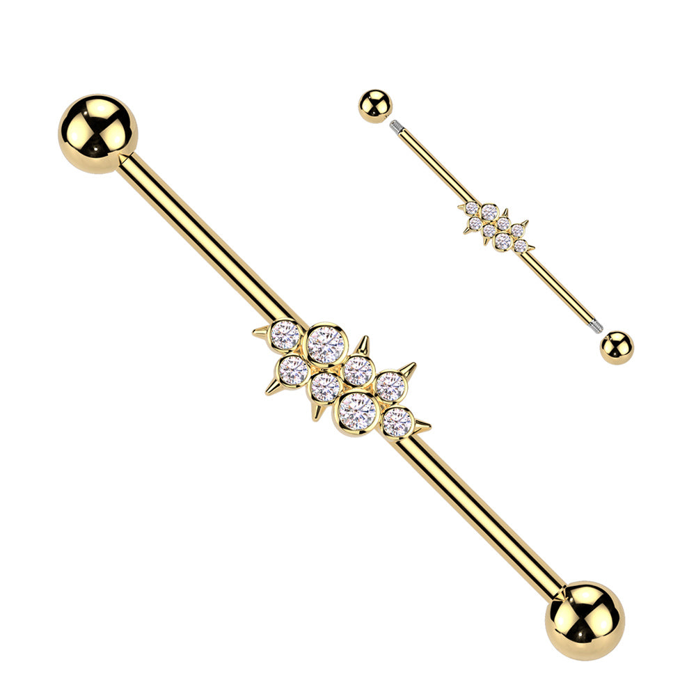 Surgical Steel Industrial Barbell 14G with CZ Spikes - 2 Colors - photo 5