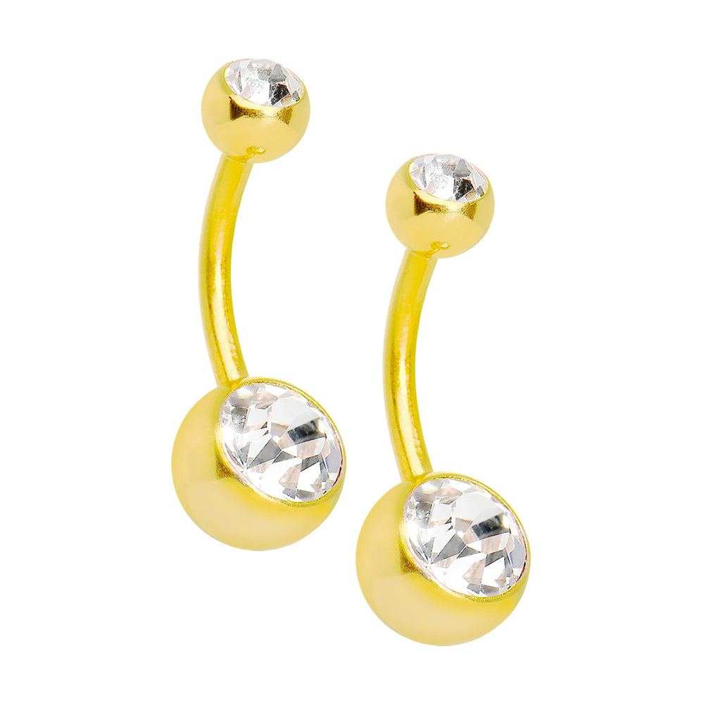 Surgical Steel 14 Gauge PVD Gold Belly Rings with CZ Ball - Pair