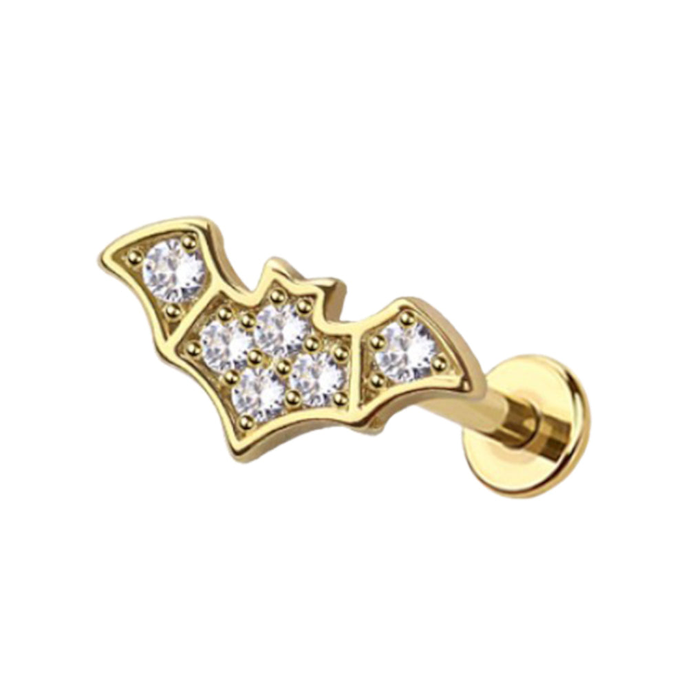 Surgical Steel Flat Back Labret Stud 18G 8mm with Gothic Bat CZ - photo 5