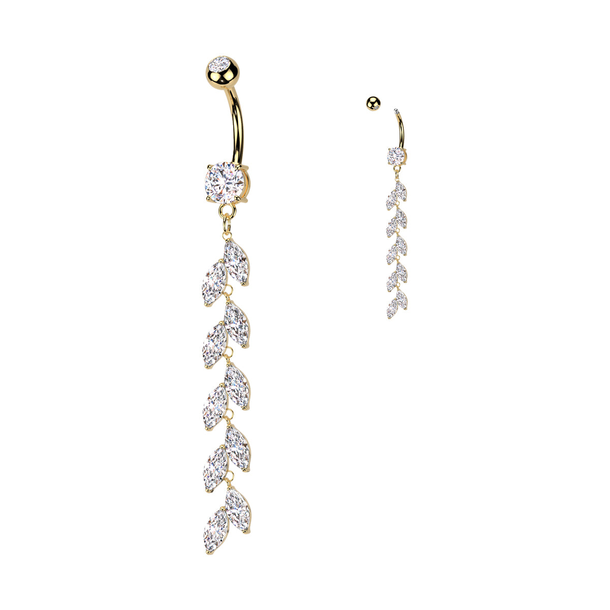 Surgical Steel Belly Ring 14G 10mm with CZ Marquise Petal Dangle - photo 9