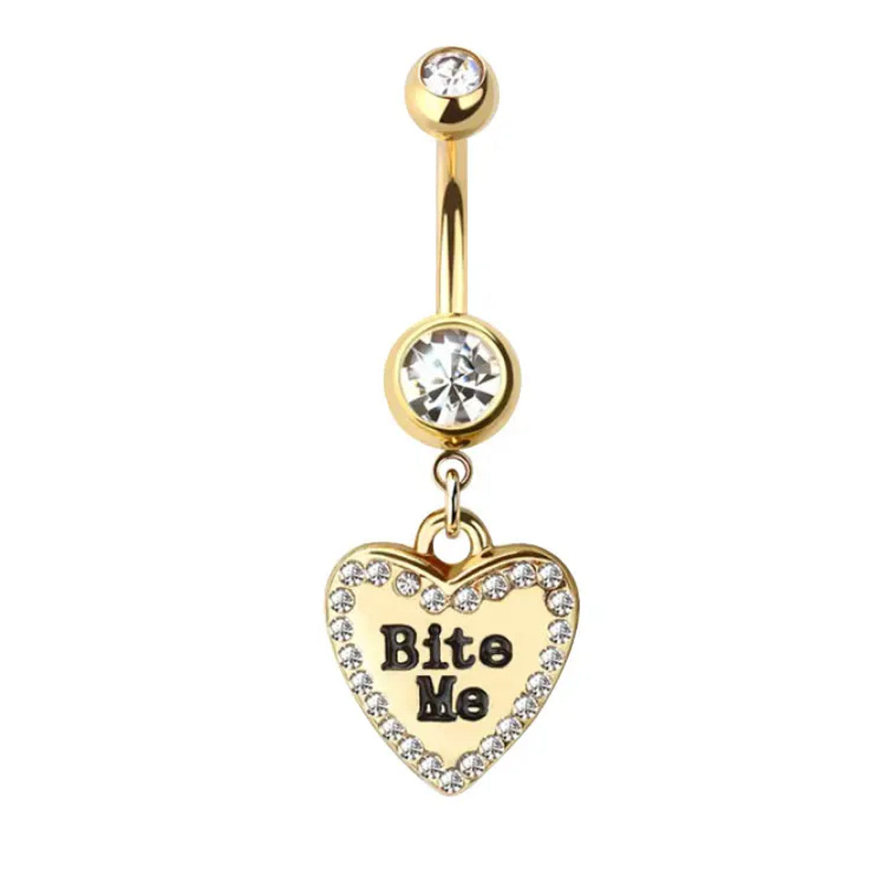 Surgical Steel Dangle Belly Button Ring 14 Gauge CZ Gem & Naughty Text