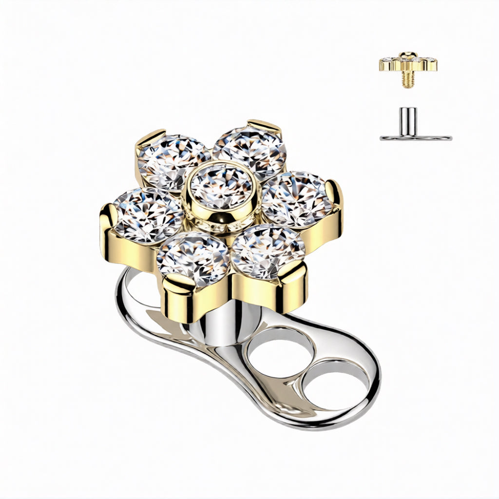 Titanium Dermal Anchor Base with CZ Flower Top