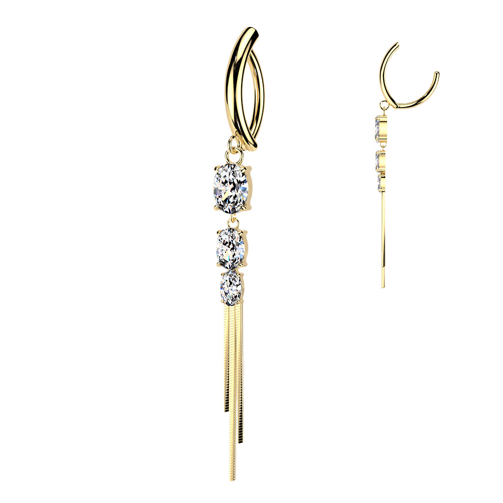 Surgical Steel 14 Gauge Hinged Belly Ring with Chain Dangling CZ