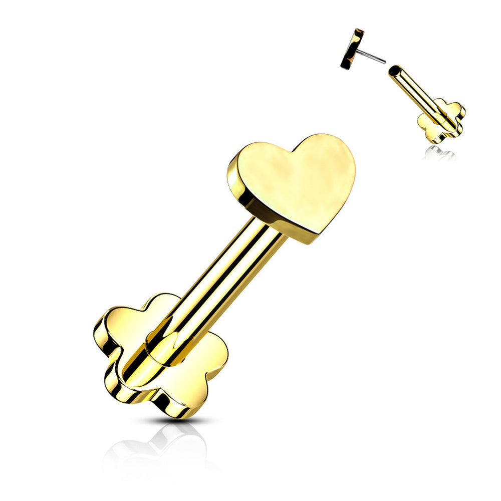 Titanium 16 Gauge Labret Stud Flat Heart Flatback Threadless - photo 7