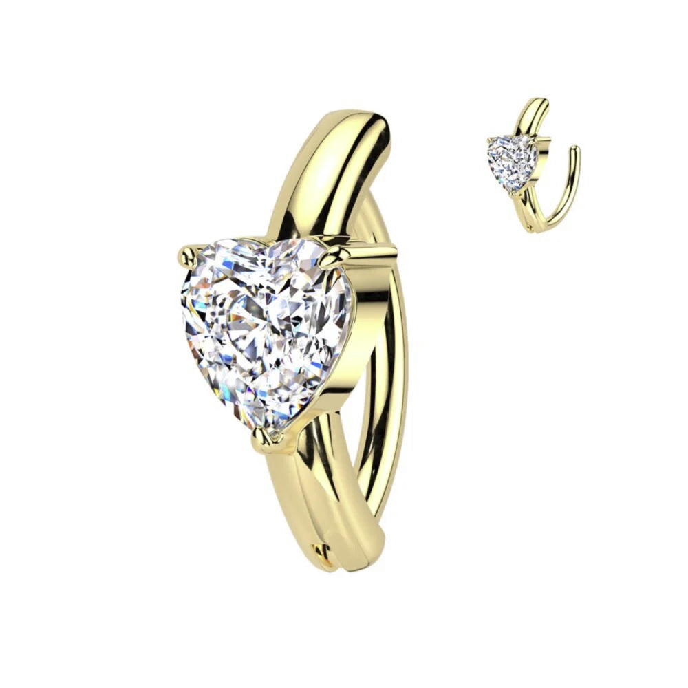 Surgical Steel 14 Gauge Hinged Belly Button Ring with CZ Heart