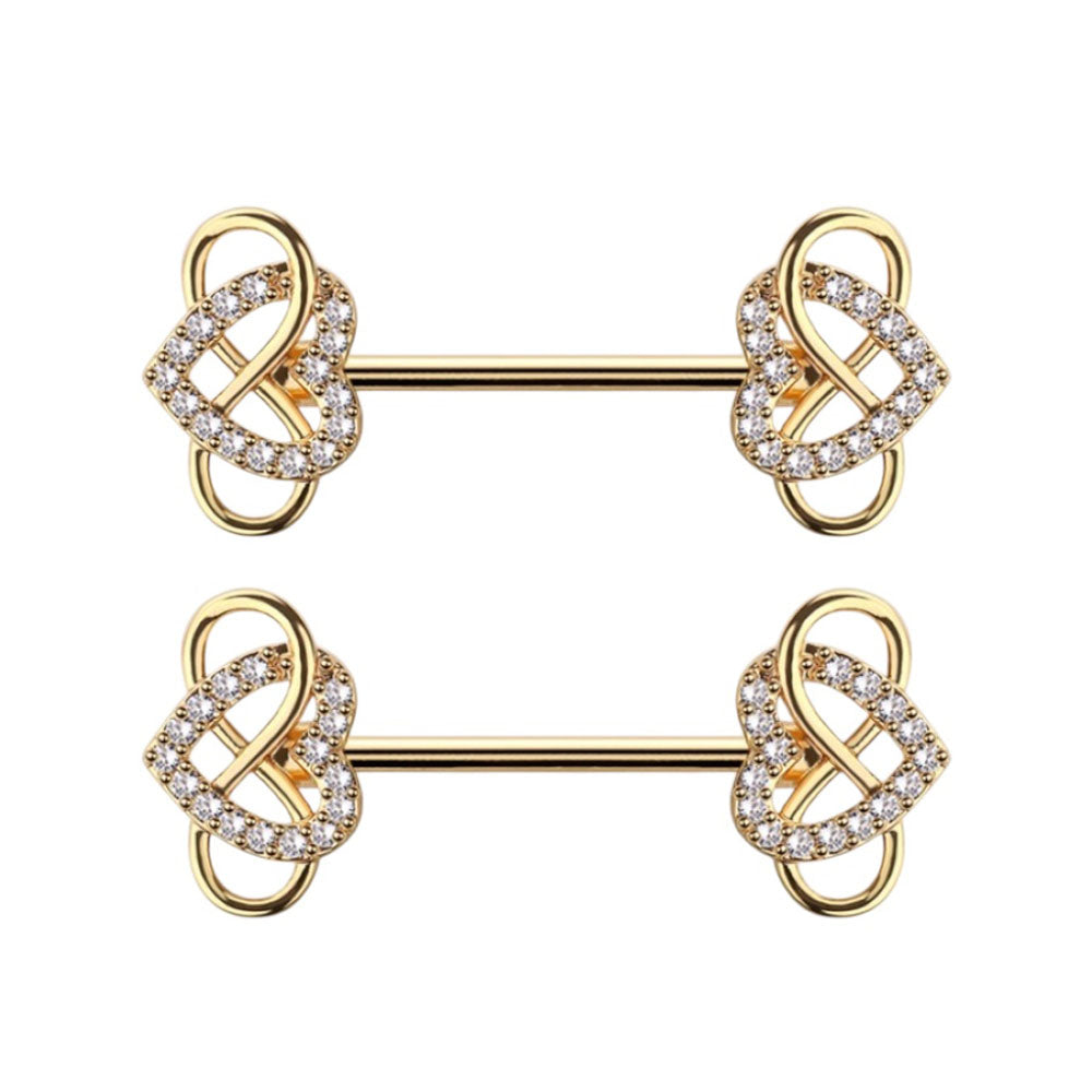 Surgical Steel Nipple Barbell 14G 14mm with Infinity Heart CZ - Pair - photo 5