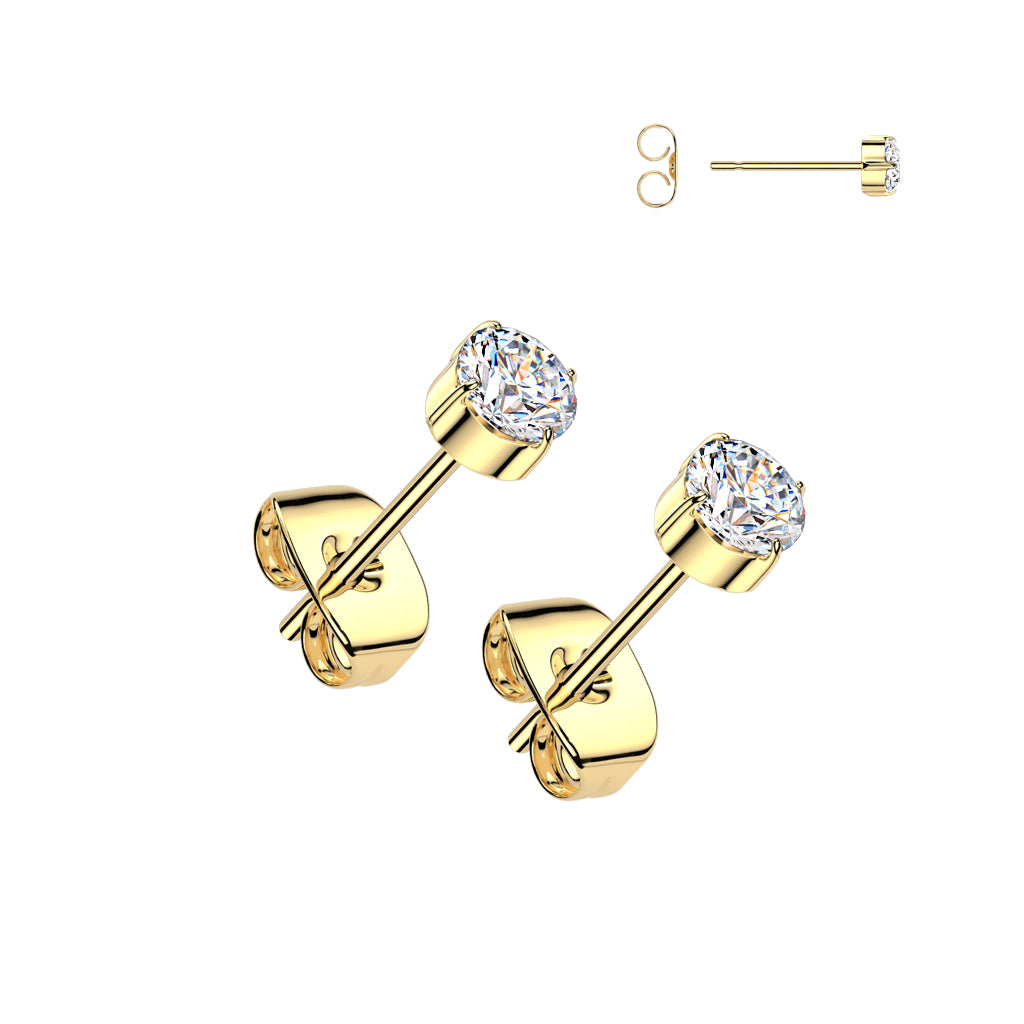Titanium Prong Set CZ Stud Earrings 20G 6mm - Pair - photo 4