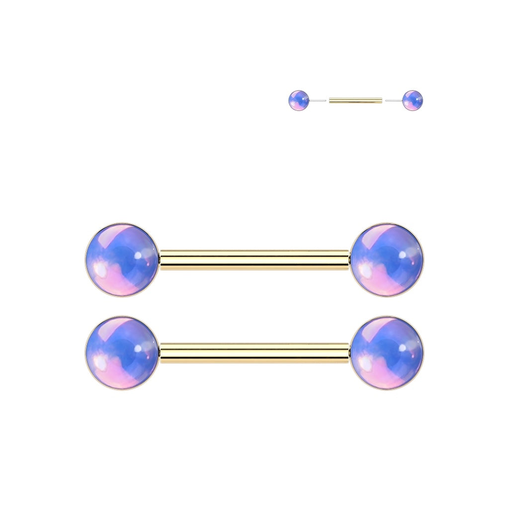 Surgical Steel Push-In Nipple Barbell 14G 14mm Iridescent Ball - Pair - photo 8