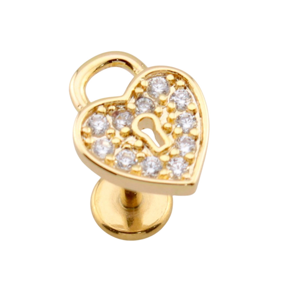 Surgical Steel 18 Gauge Labret Stud with Push Heart Lock CZ
