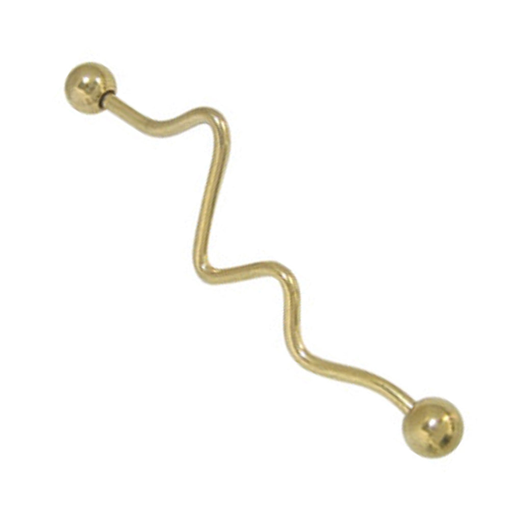 Surgical Steel 14 Gauge Industrial Barbell with PVD Gold Spiral