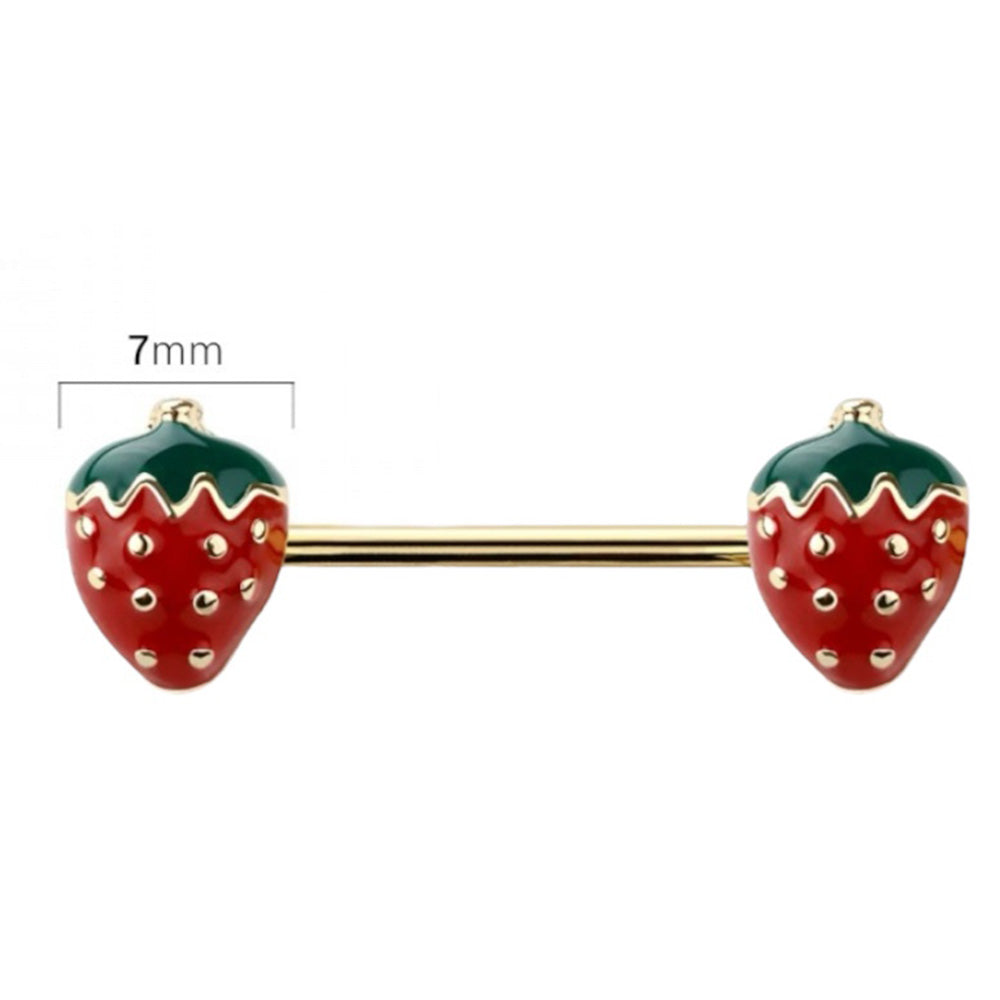 Surgical Steel Nipple Barbell 14G 14mm with PVD Gold Strawberry - Pair - photo 2