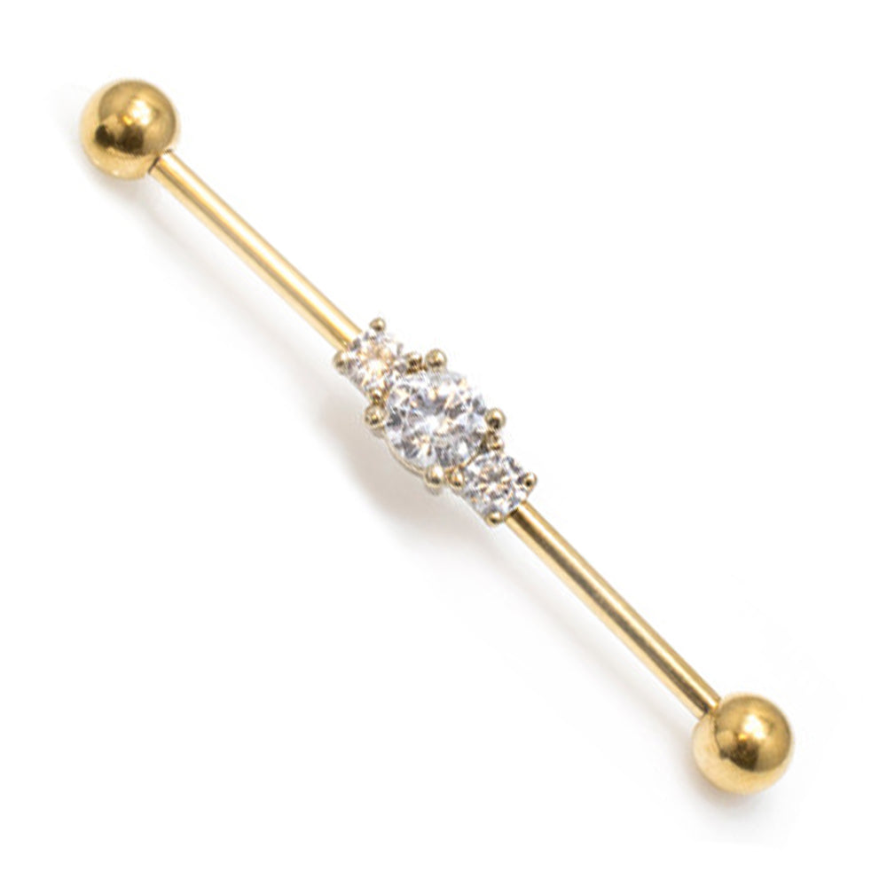 Surgical Steel 14 Gauge Industrial Barbell with Triple Clear CZ - photo 6