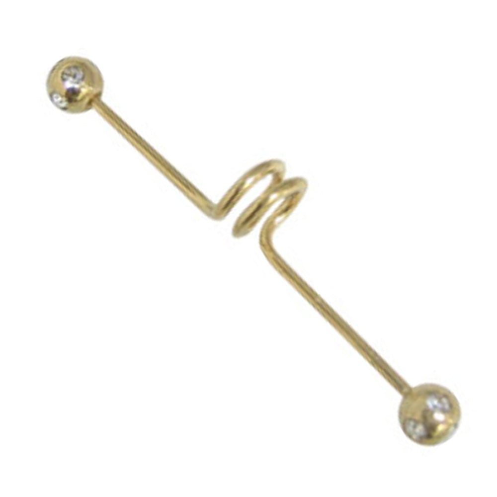 Surgical Steel 14 & 16 Gauge Industrial with Twister Coil Disco CZ